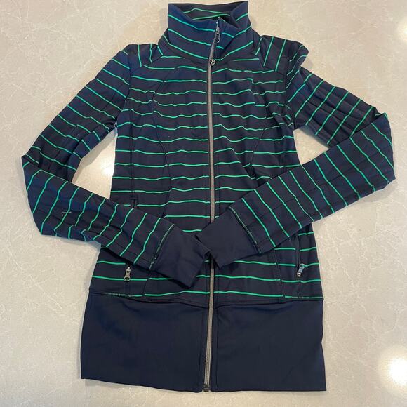 Lululemon women's striped athletic zip jacket size 4 navy green full zip workout - Picture 2 of 14
